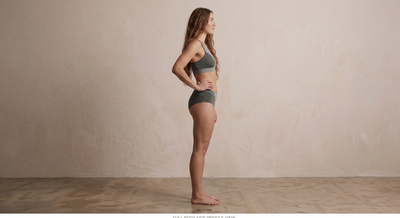 Full-body side profile of the model wearing the hæld Neo-Form set